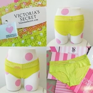 Victoria's Secret Vintage Cotton Lingerie Low Rise Hiphugger Panty NWT Lime Lace